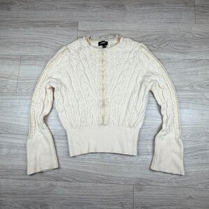 Express Cream Cable Knit‎ Cardigan Lace Trim Women’s Size S Cottagecore